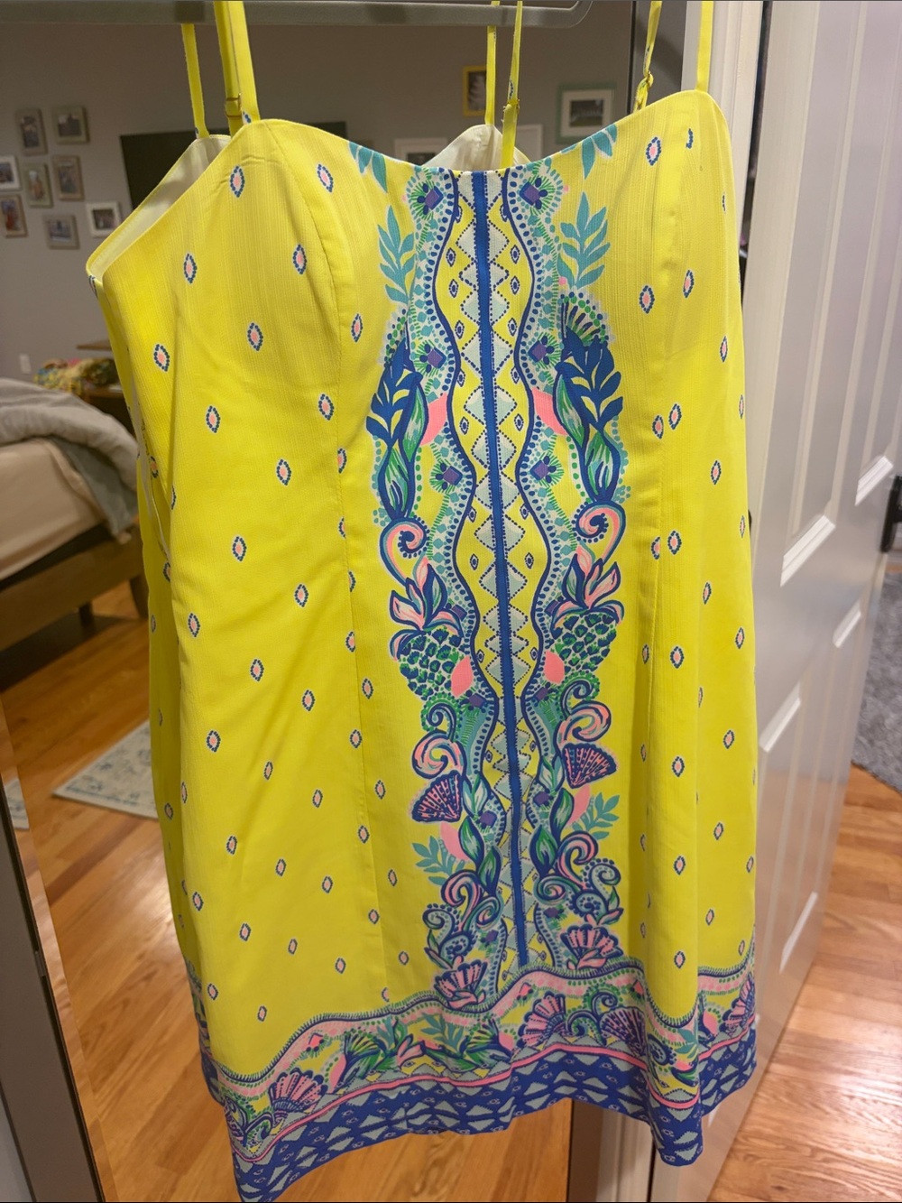 Lilly Pulitzer Yellow Mini Dress with Blue and Pink Floral Stripe